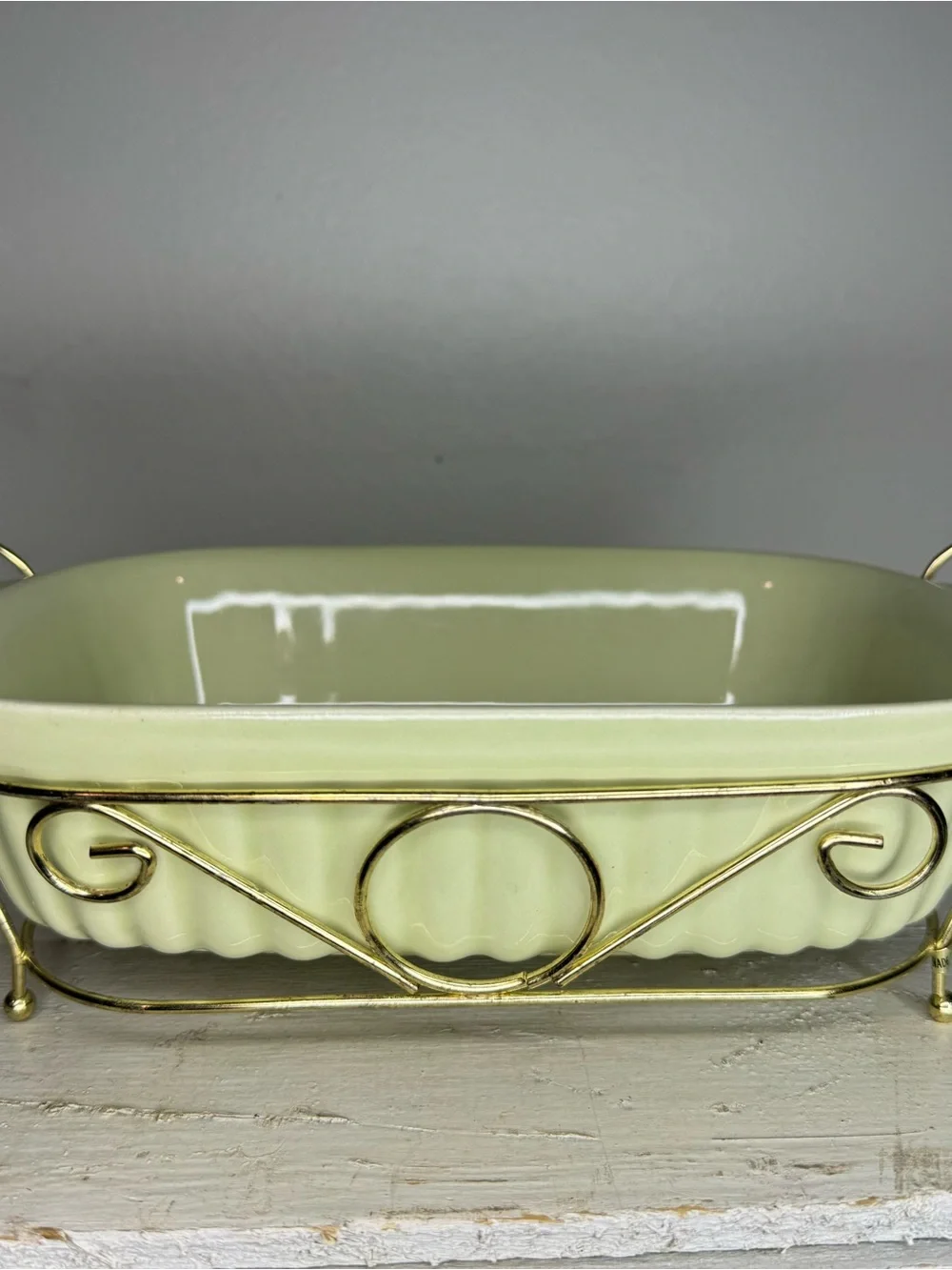 VTG Pfaltzgraff FTDA 1983 Pale Green 32 Oz. Casserole Dish W/ Wire Rack Holder